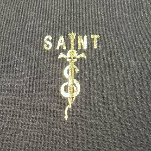 Saint Morta Men Large Black Graphic Jersey T-Shirt Cotton Short Sleeve Black - Picture 4 of 5